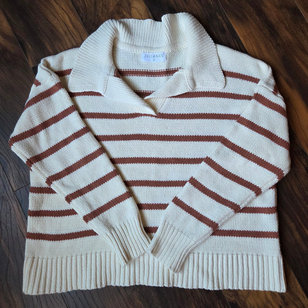 Cream & Brown Striped Knit Sweater