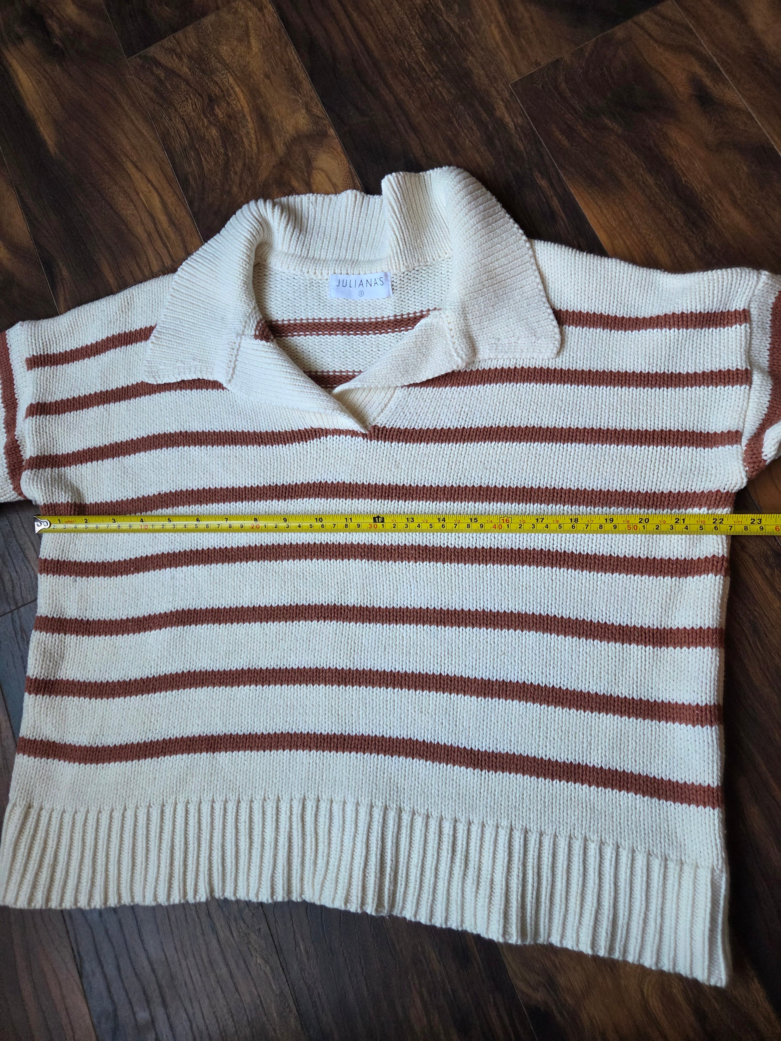 Cream & Brown Striped Knit Sweater