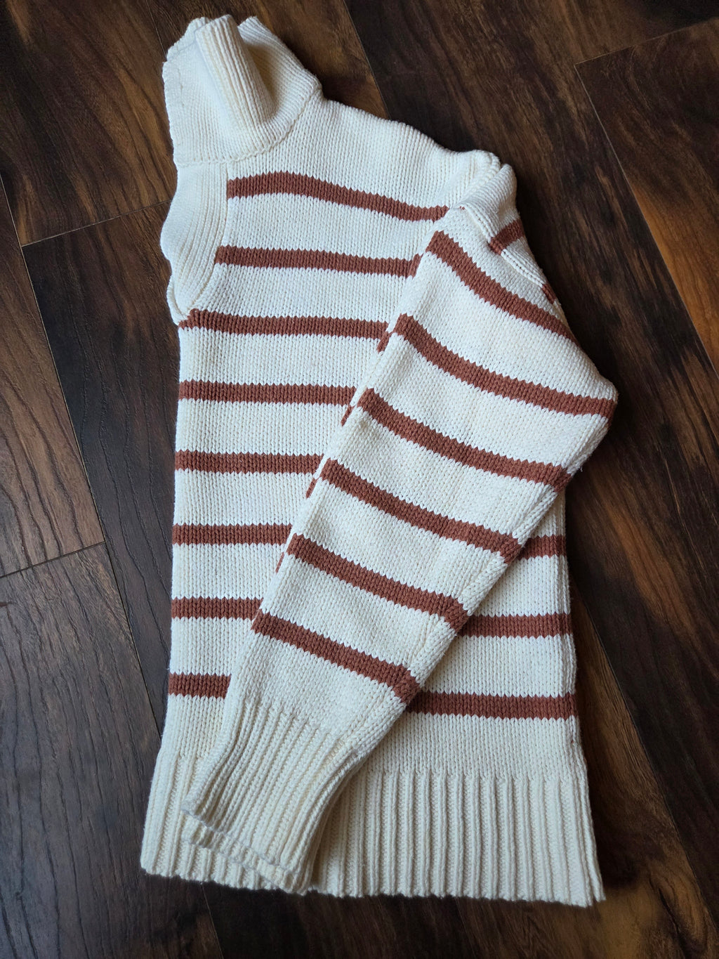 Cream & Brown Striped Knit Sweater