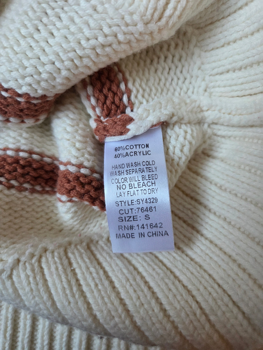 Cream & Brown Striped Knit Sweater