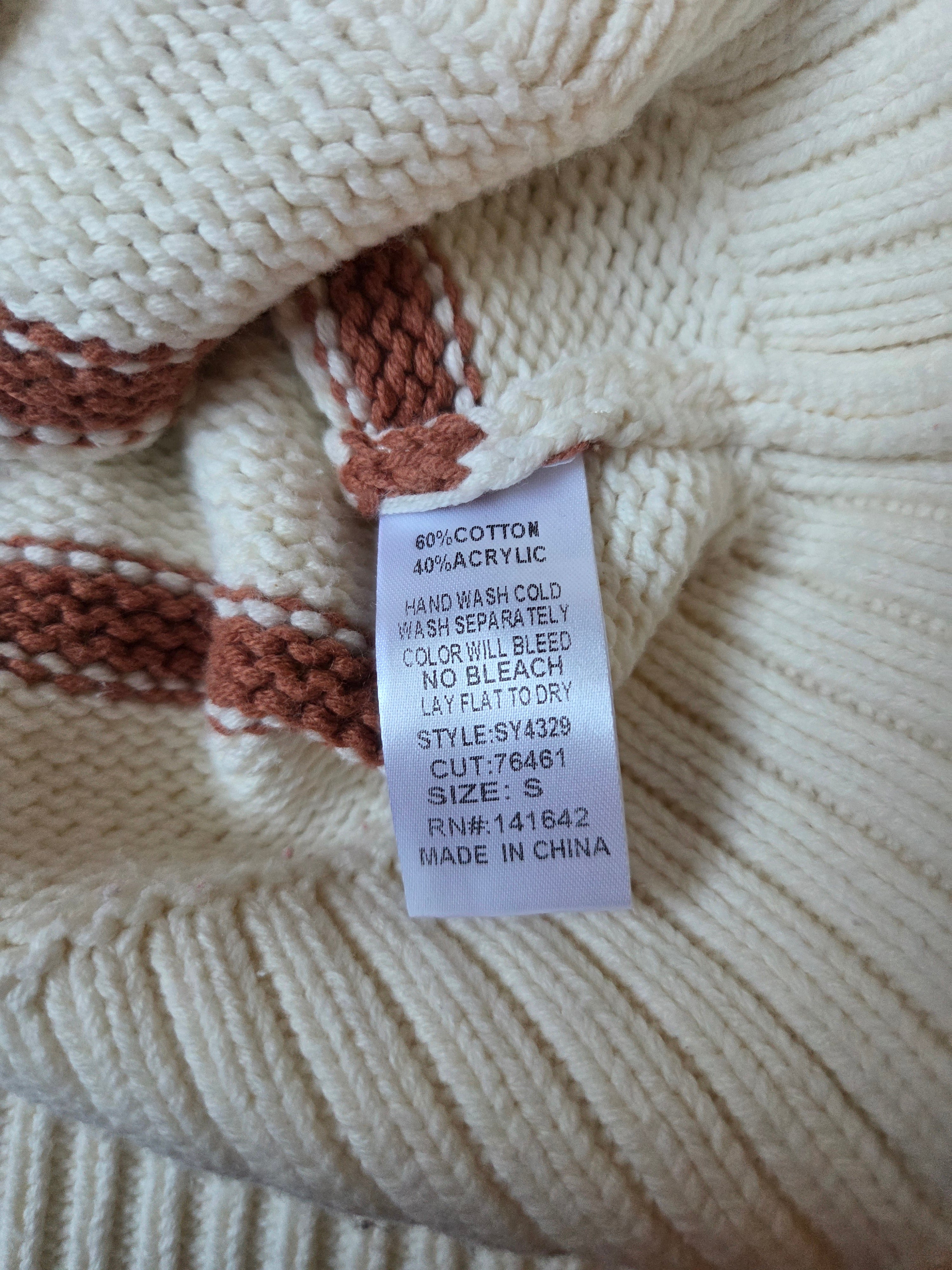 Cream & Brown Striped Knit Sweater