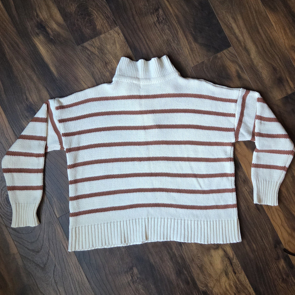 Cream & Brown Striped Knit Sweater
