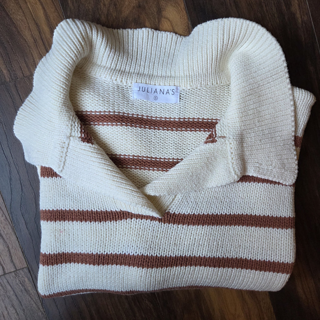 Cream & Brown Striped Knit Sweater