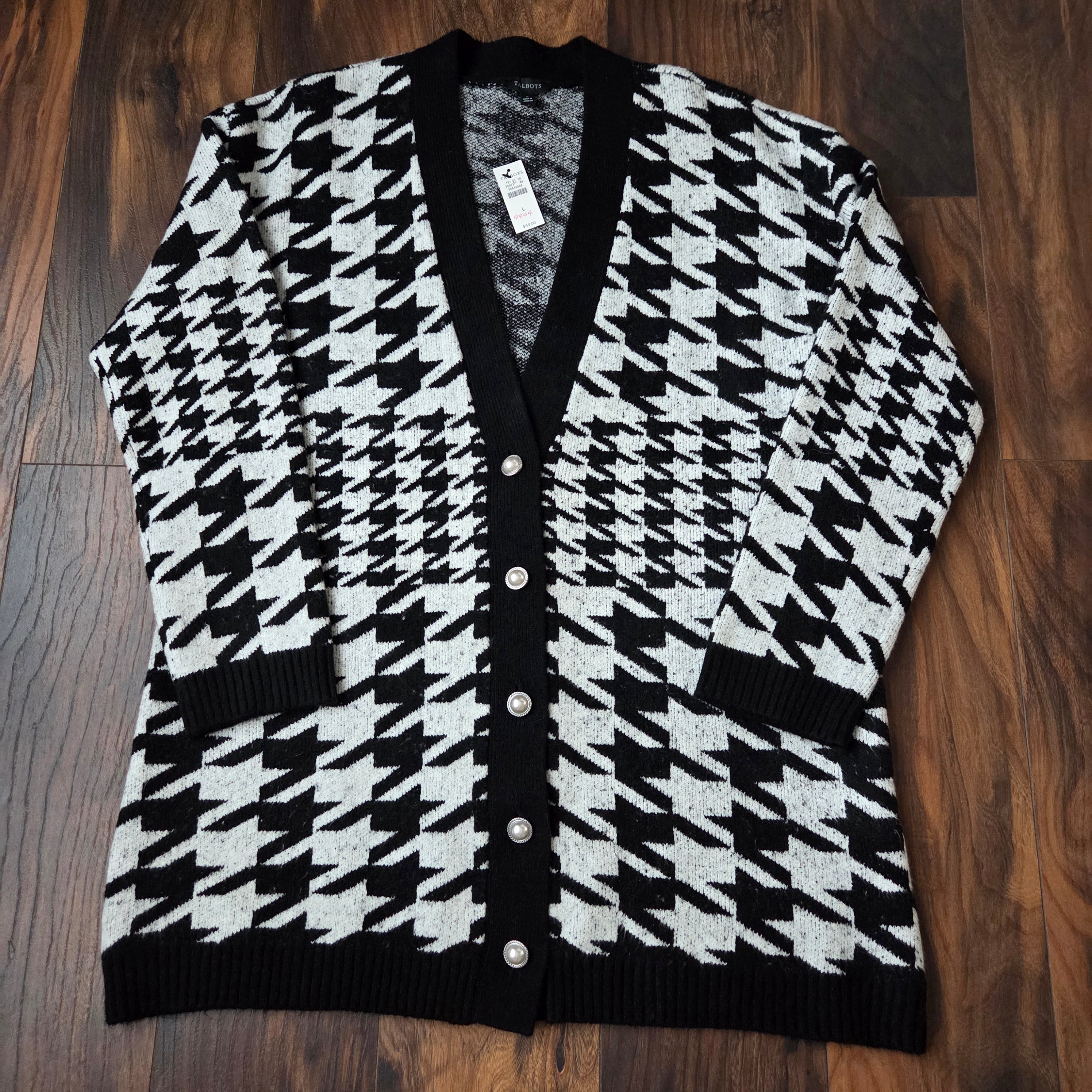 Talbots Black & White Houndstooth Cardigan