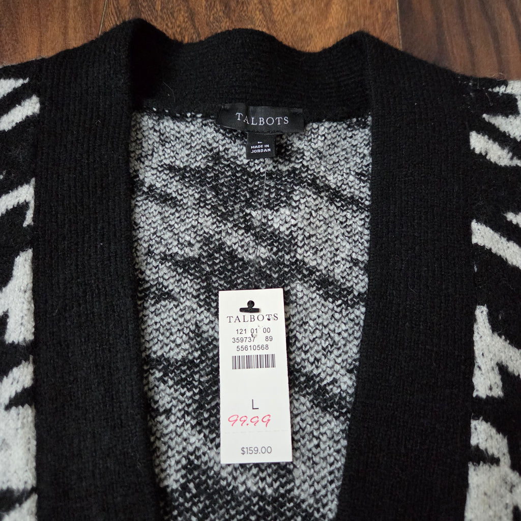 Talbots Black & White Houndstooth Cardigan