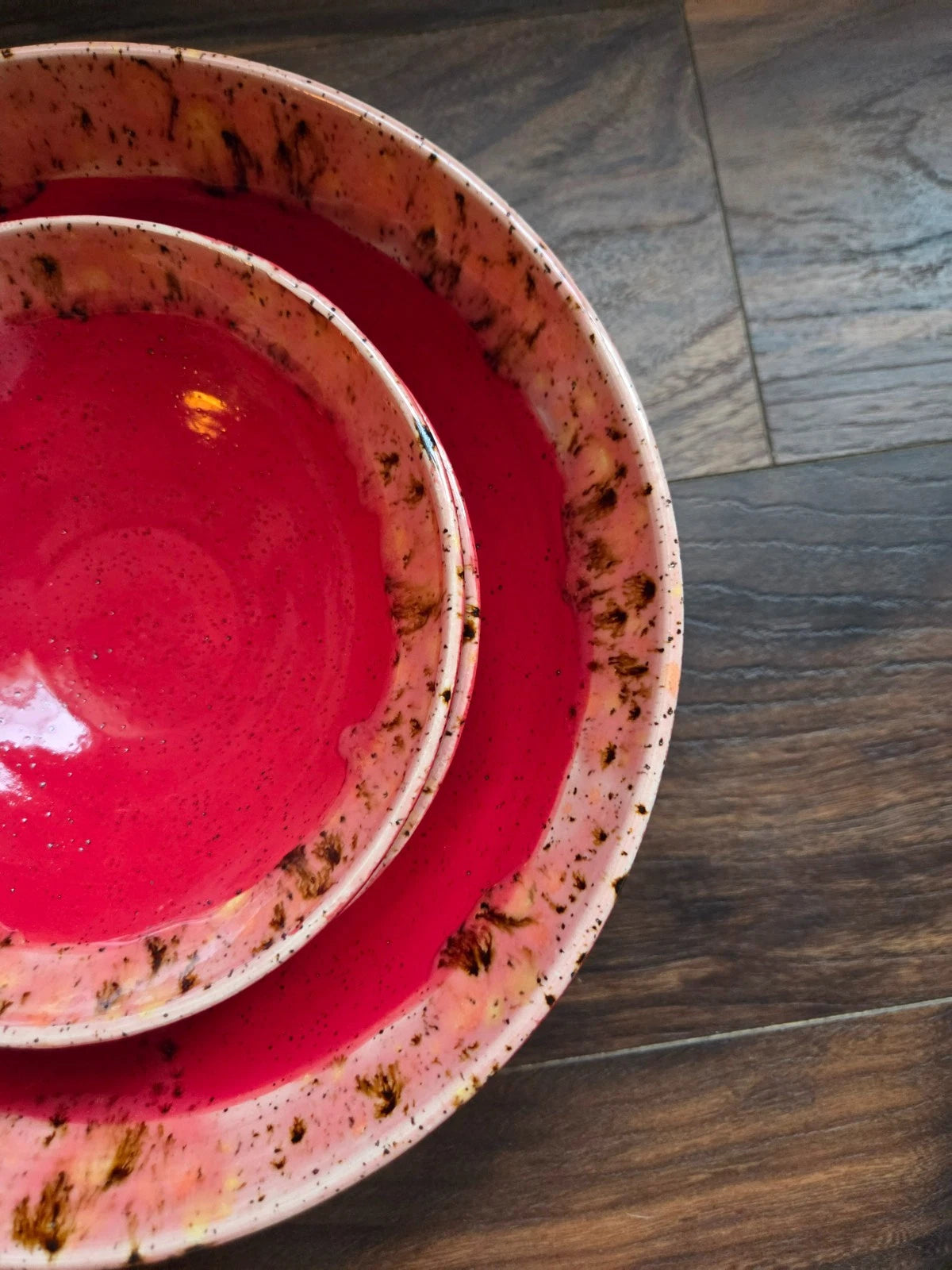 Handmade Pottery Serving Bowls – Set of 3 – Red Glaze w/ Speckled Rim