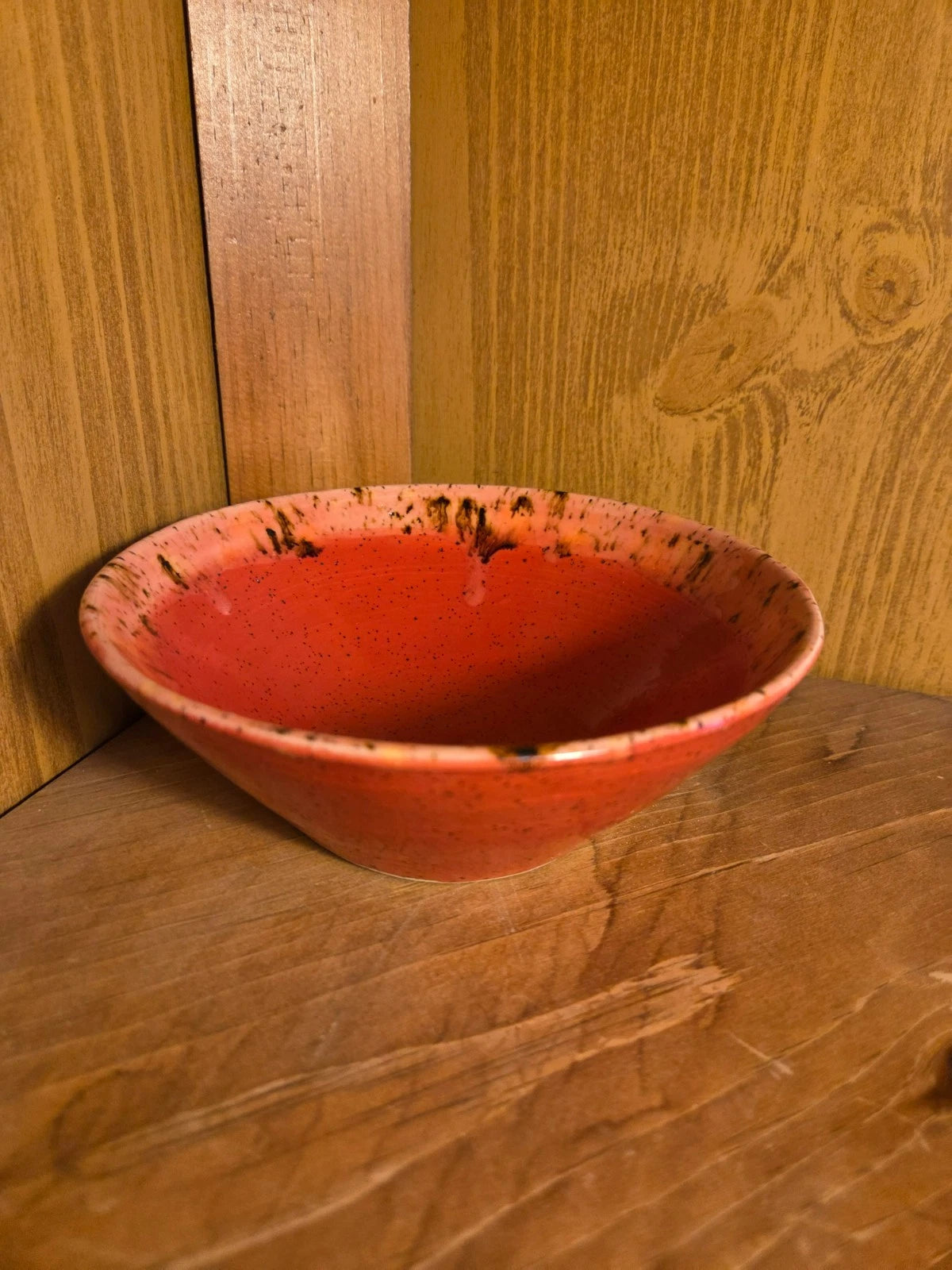 Handmade Pottery Serving Bowls – Set of 3 – Red Glaze w/ Speckled Rim
