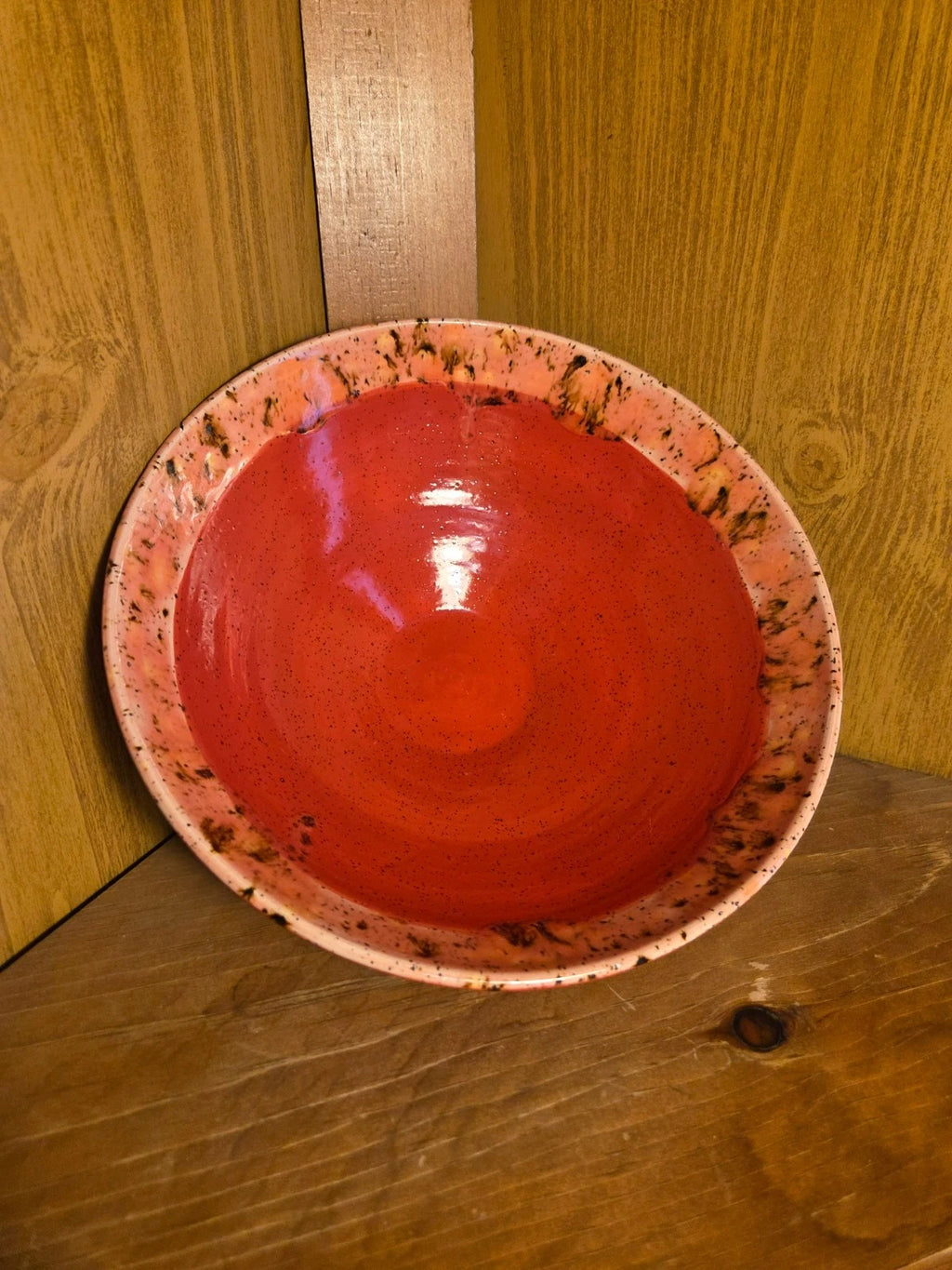 Handmade Pottery Serving Bowls – Set of 3 – Red Glaze w/ Speckled Rim