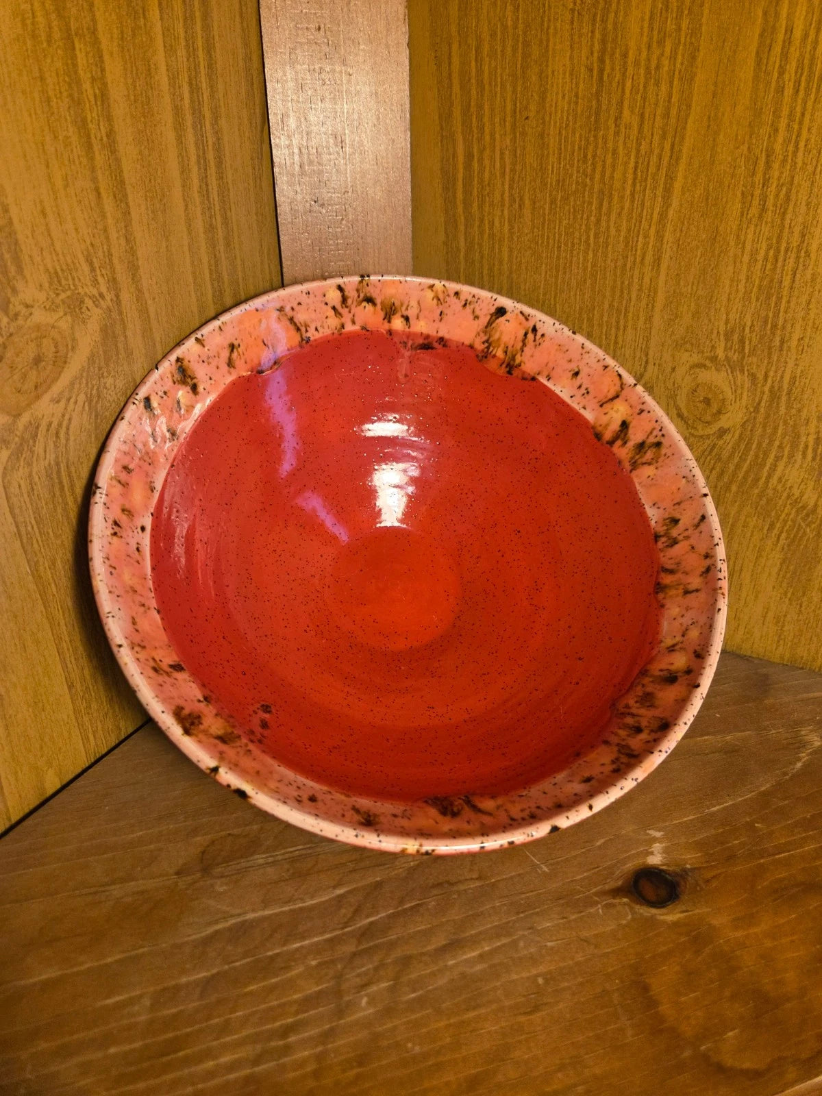 Handmade Pottery Serving Bowls – Set of 3 – Red Glaze w/ Speckled Rim