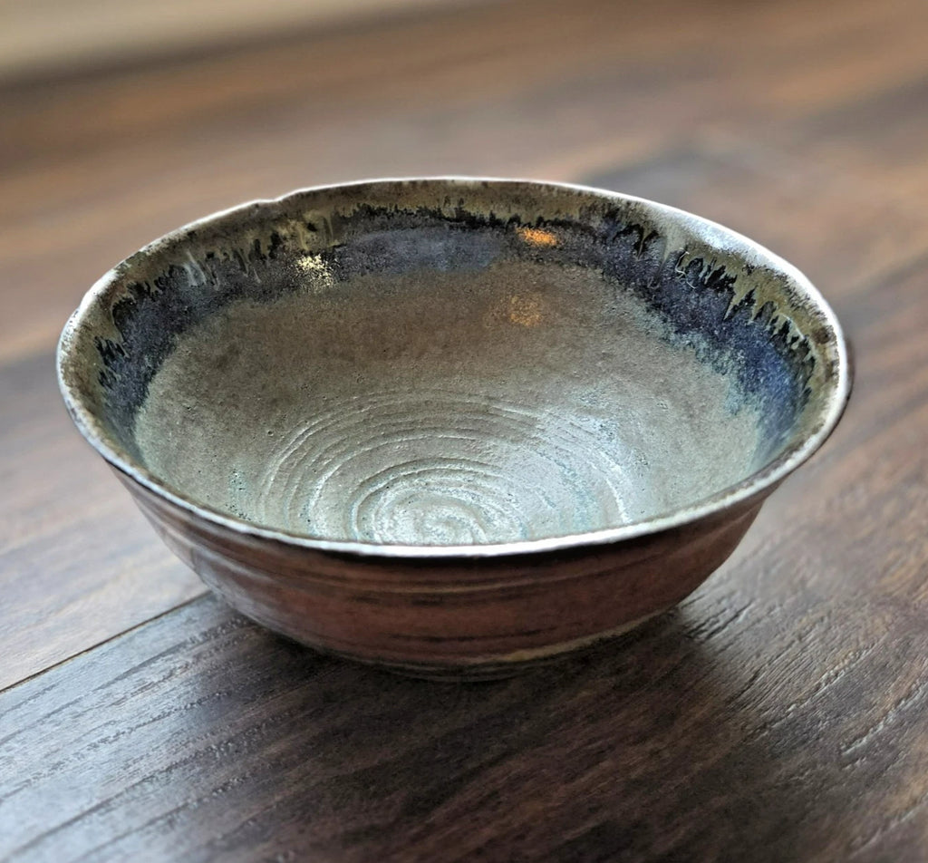 Handmade Pottery Stoneware Art Pottery Bowl Brown Blue Decorative Artist Stamped
