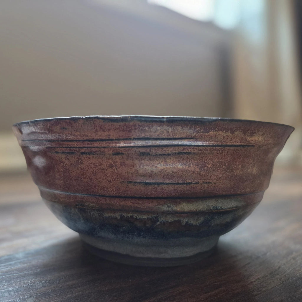 Handmade Pottery Stoneware Art Pottery Bowl Brown Blue Decorative Artist Stamped