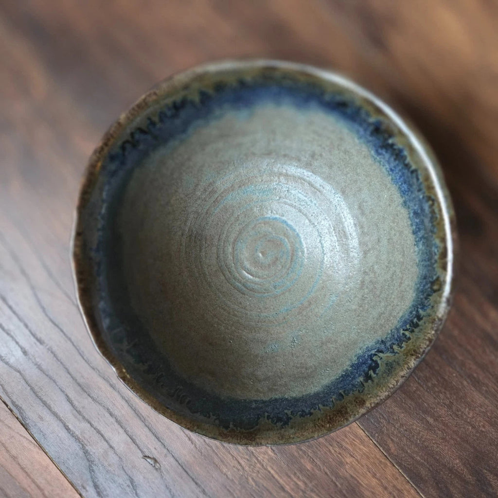 Handmade Pottery Stoneware Art Pottery Bowl Brown Blue Decorative Artist Stamped