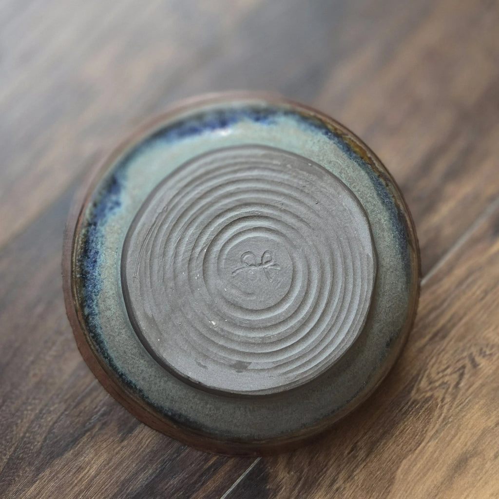 Handmade Pottery Stoneware Art Pottery Bowl Brown Blue Decorative Artist Stamped