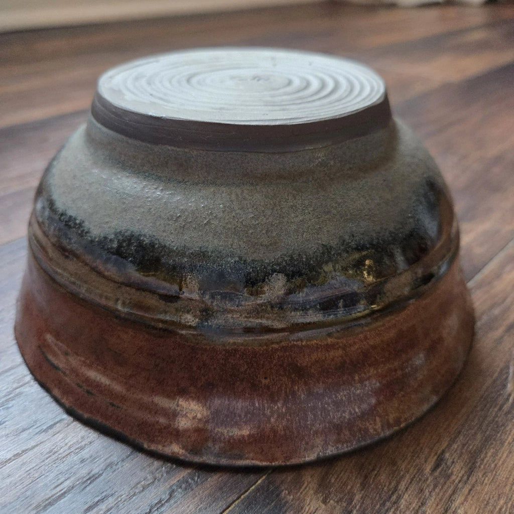 Handmade Pottery Stoneware Art Pottery Bowl Brown Blue Decorative Artist Stamped