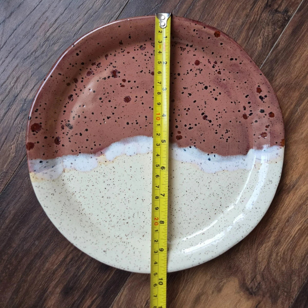 Handmade Pottery Stoneware Dinner Plate 9.5" Natural Earth Tones Artist Stamped